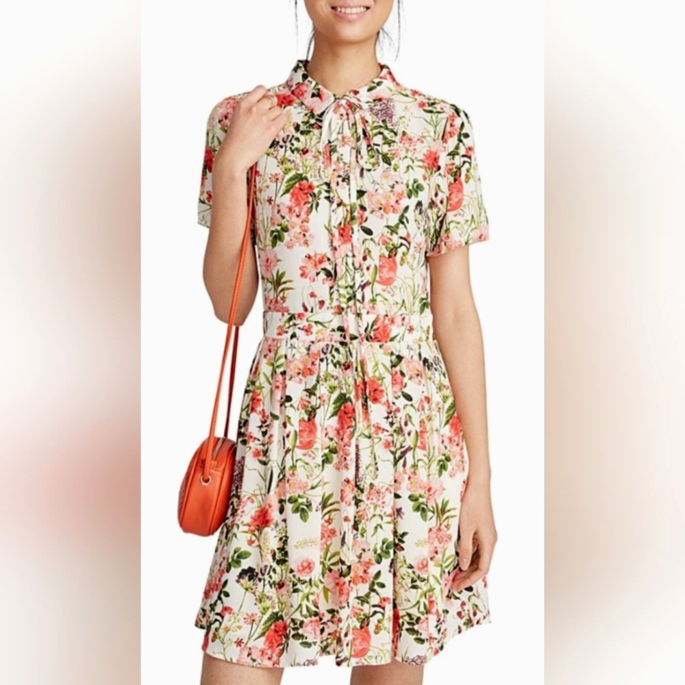 The Moon Floral Pleated Mini Dress Short Sleeves Retro Size Large